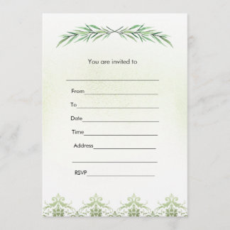 Rellene la rama de verde de invitación acuarela