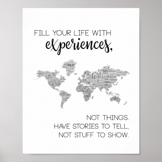 Rellene su vida con experiencias, no cosas Posters (Frente)