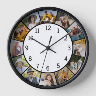 Reloj 12 Collage de Fotos Familia y Amigos Blanco y Negr