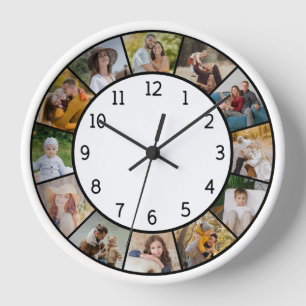 Reloj 12 Collage de Fotos Familia y Amigos Blanco y Negr