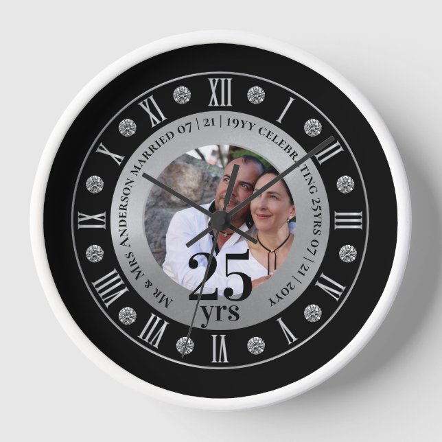 Reloj 25° Aniversario de la FOTO Regalo de plata Jubileo (Anverso)