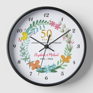 Reloj 50.º Boda Aniversario de Oro Mariposa Floral
