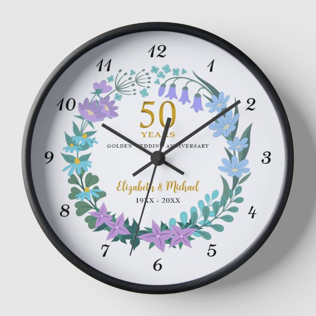 Reloj 50.º Boda Aniversario Dorado Bluebells Wreath (Anverso)