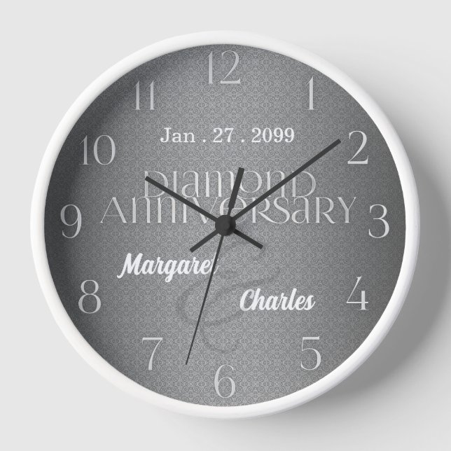 Reloj 60.º Boda de Diamantes Annivsersary Date Names (Anverso)