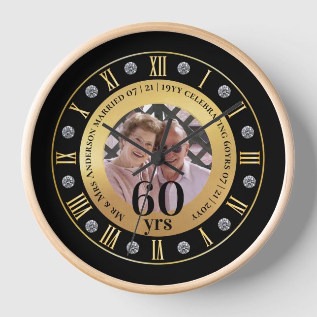 Reloj 60° Aniversario Boda Regalo de foto Diamante Sesen (Anverso)