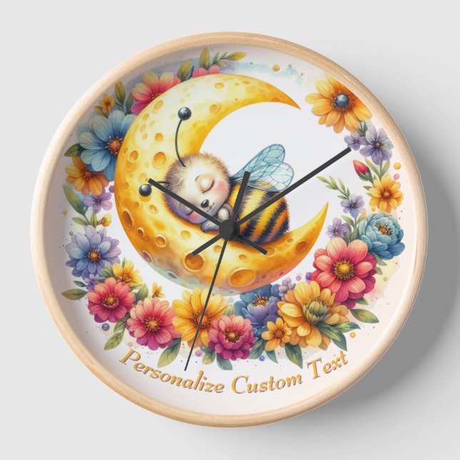 Reloj Abejorro de bebé lindo personalizado durmiendo en  (Anverso)