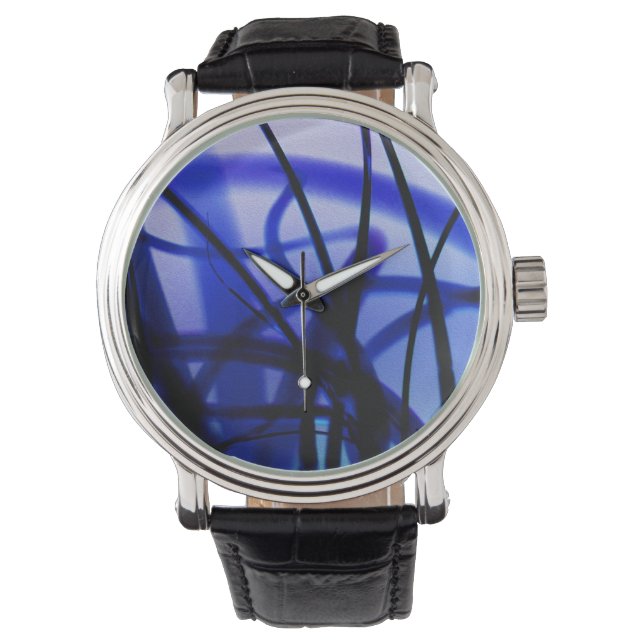 Reloj abstracto azul enmarañado con correa negra (Anverso)