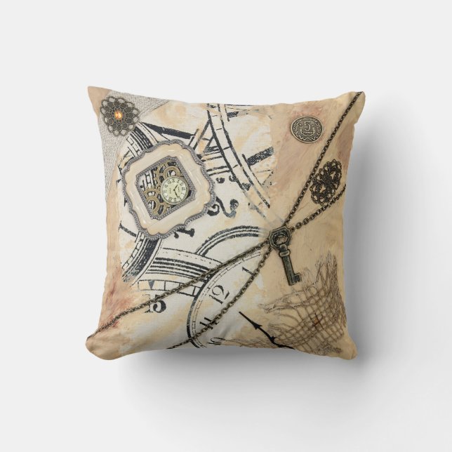 Reloj abstracto de Steampunk y Cojín decorativo (Anverso)