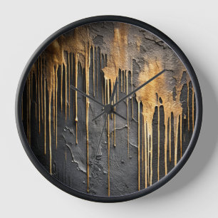 Reloj Abstracto Moderno Negro y Goteo Dorado Metálico