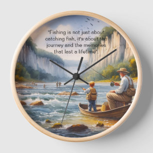 Reloj Abuelo hijo pescando paisaje acuático 
