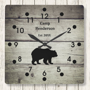 Reloj acrílico del campamento de oso rústico