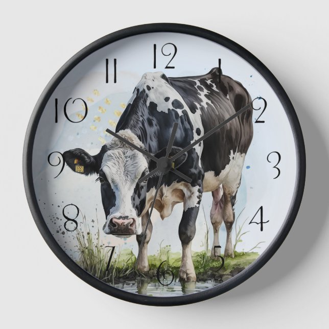 Reloj Acuarela de vaca lechera de granja (Anverso)