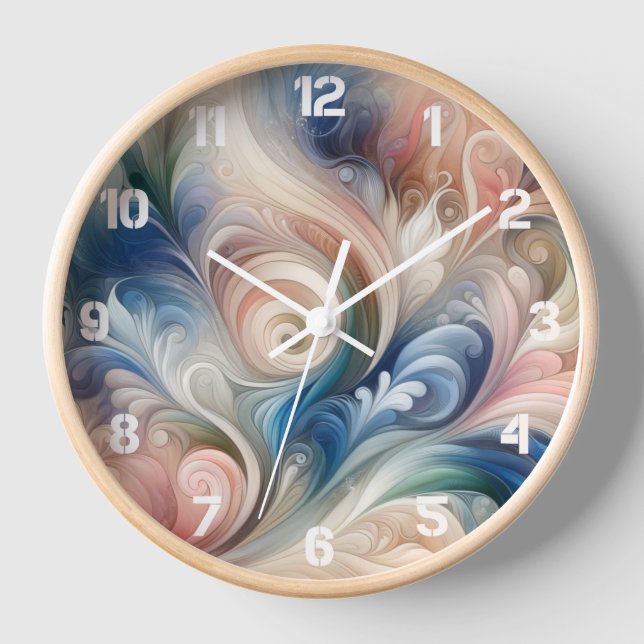 Reloj Acuarela Fantasía Pastel Floral Azul & Crema (Anverso)