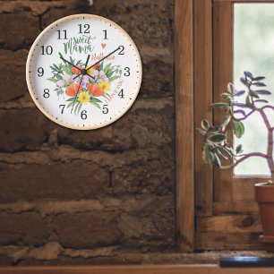 Reloj Acuarela Floral Sweet Mama, Pared Personalizada