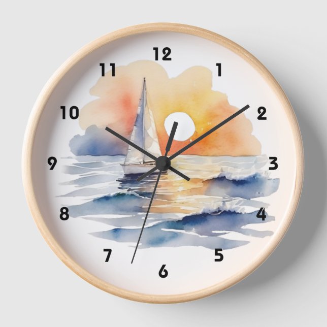 Reloj Acuarela Vela Navegación Marítima Nautica Océano (Anverso)