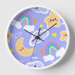 Reloj Adorable patrón de nube de arcoíris azul