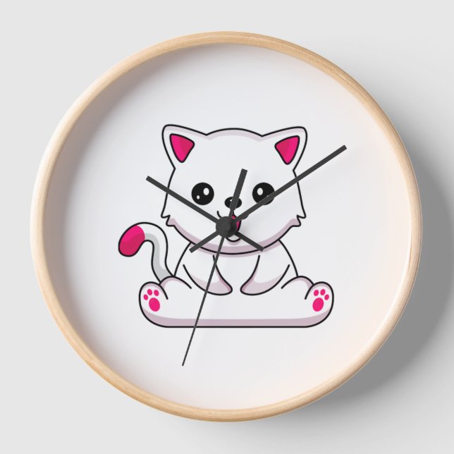 Reloj Adorable Pegatina de gato blanco para los amantes  (Anverso)