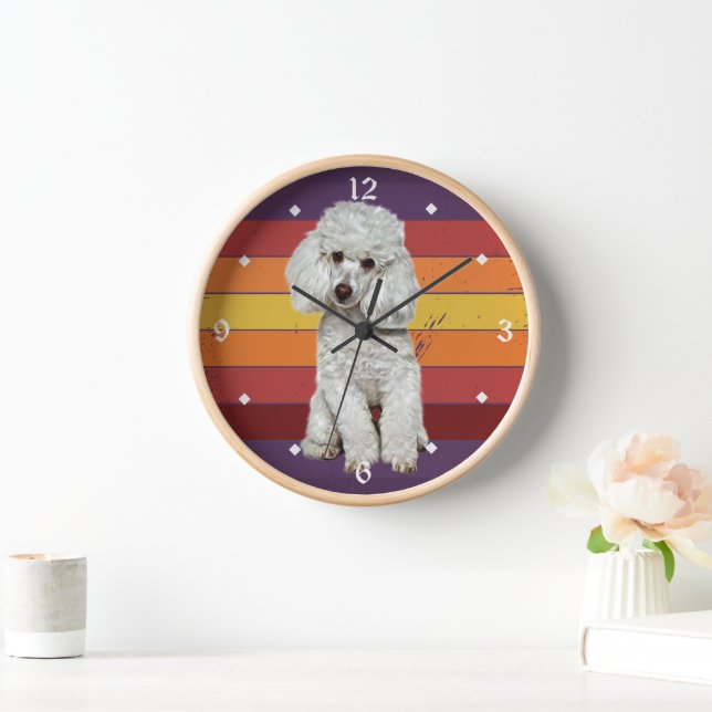 Reloj Adorable White Poodle Dog Retro Sunset (Hogar)