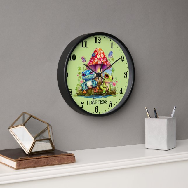 Reloj adoradores de ranas lindas añaden texto (Oficina)