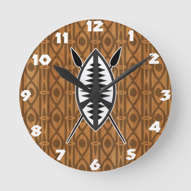 Reloj africano del escudo y de pared de las lanzas (Anverso)