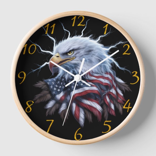 Reloj Águila Majestuosa Coronada Con Bandera Estadounide (Anverso)