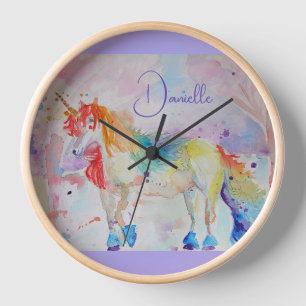 Reloj Almohada de Acuarela de Unicornio Arcoíris