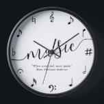 Reloj Amantes de la música personalizados<br><div class="desc">Cita de Hans Christian Andersen: Donde las palabras fallan,  la música habla. Personalice este diseño con su propia cita,  letras especiales de canciones,  un nombre o una fecha para un diseño único para los amantes de la música.</div>