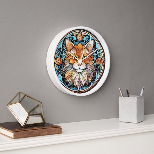 Reloj Amantes del gato de cristal manchado de imitación  (Oficina)