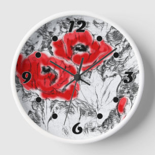 Reloj Amapolas rojas florales dibujadas a mano con bolíg