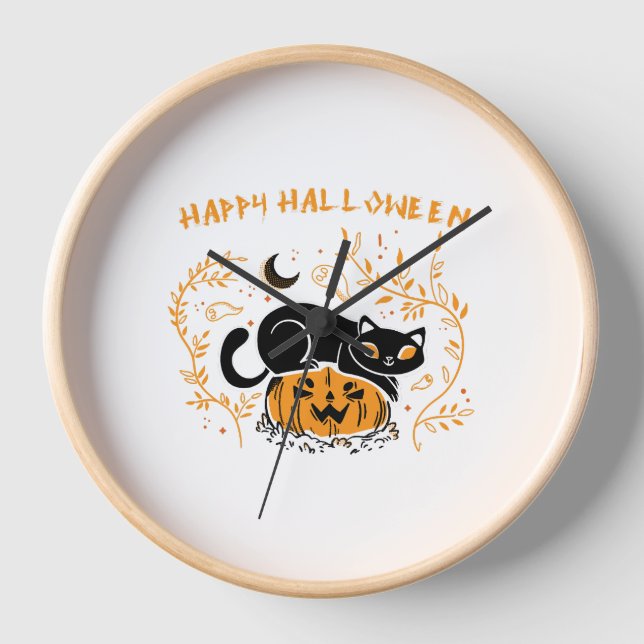 Reloj amor feliz del gato de halloween (Anverso)