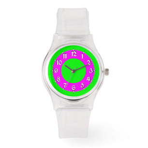 Reloj análogo esporádico rosa y verde