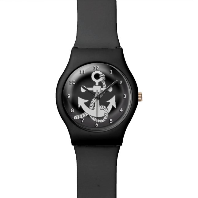 Reloj - ancla blanca en el fondo negro 3D (De cerca)