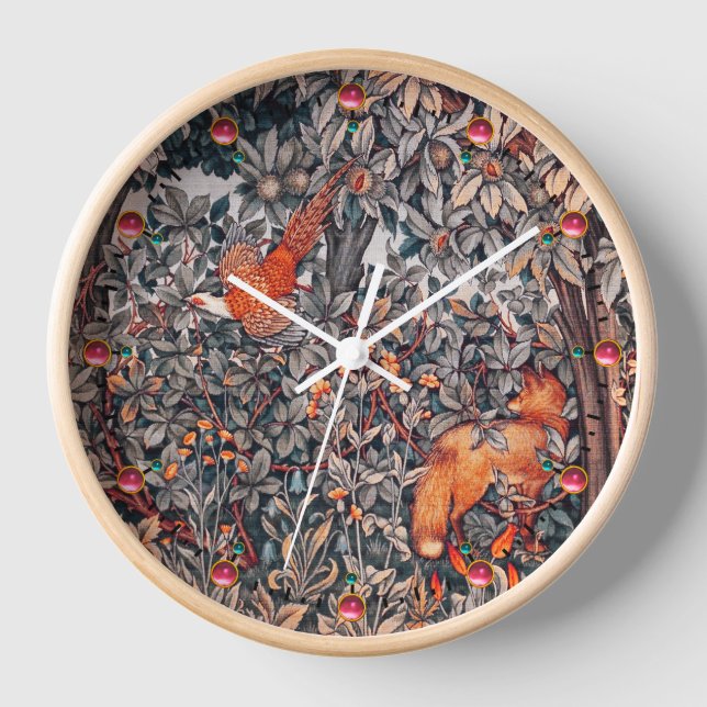 Reloj ANIMALES FORESTALES Pheasant Red Fox Gray Floral (Anverso)