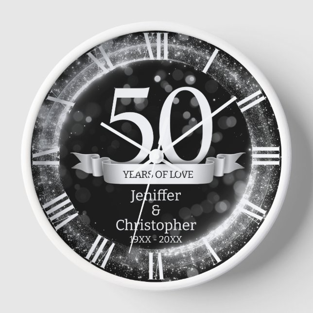 Reloj Aniversario de Boda de Año Edición Brillo Negro Pl (Anverso)