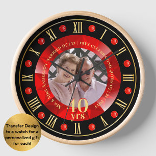 Reloj Aniversario de Bodas número 40 REGALO de FOTO Rojo
