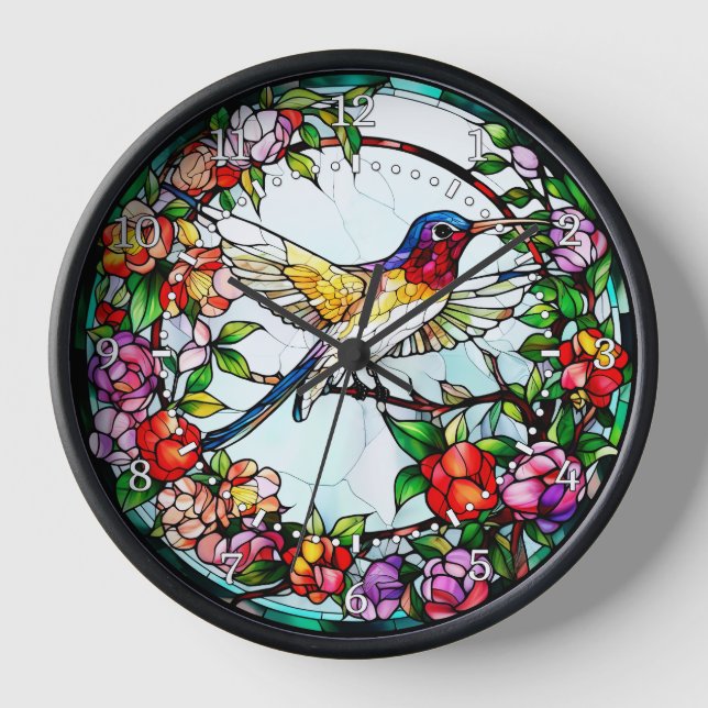 Reloj Apariencia de vidrio emplomado Colibrí  (Anverso)