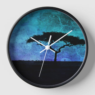 Reloj Árbol africano de acacia y agricultor