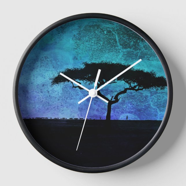 Reloj Árbol africano de acacia y agricultor (Anverso)
