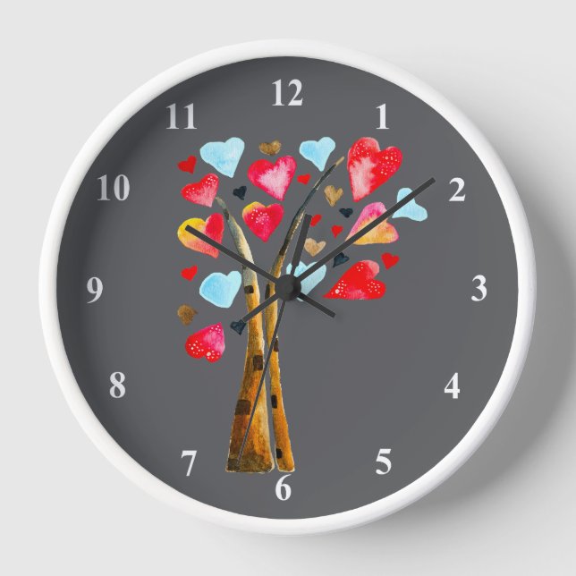 Reloj Árbol de corazones caprichosos valemtines (Anverso)