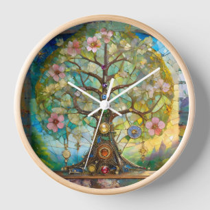 Reloj Árbol de la Vida Florido de 7 Chakras