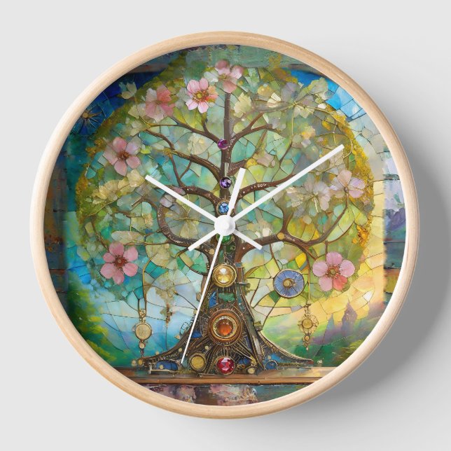 Reloj Árbol de la Vida Florido de 7 Chakras (Anverso)