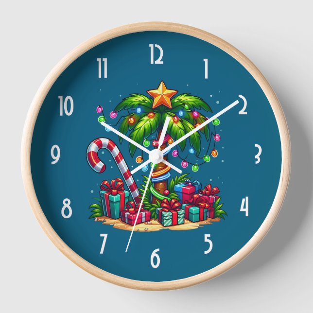 Reloj Árbol de palmas de Navidades tropicales (Anverso)