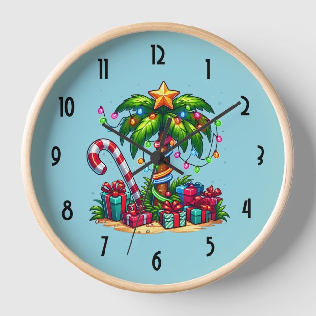 Reloj Árbol de palmas de Navidades tropicales (Anverso)