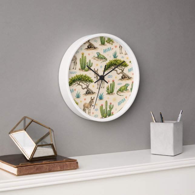 Reloj árbol divi de Aruba, burro, iguana, cactus (Oficina)