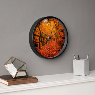 Reloj Árboles otoño otoño otoño dejan bosque Naranja
