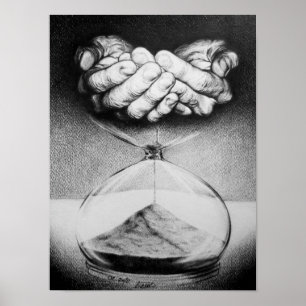 Reloj Arenero manos Dibujo a lápiz Arte surrealist