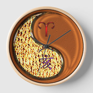 Reloj Aries y Cerdo de Madera 