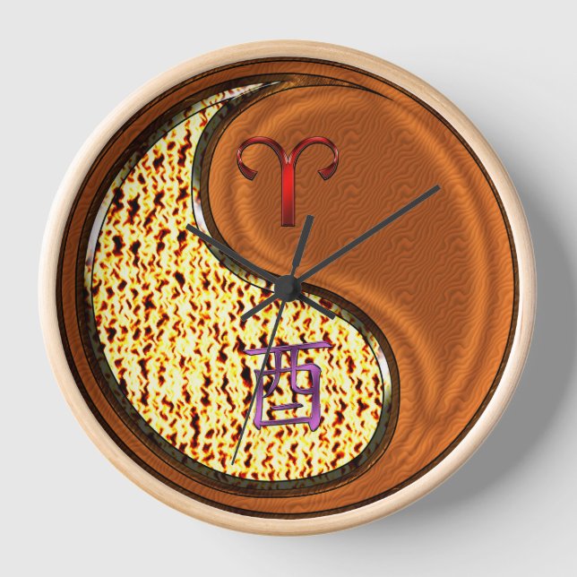 Reloj Aries y Gallo de Madera (Anverso)