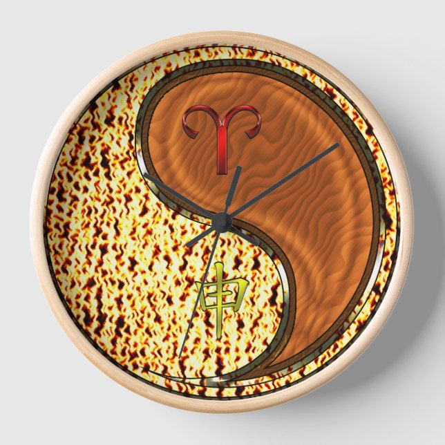 Reloj Aries y Mono de Madera (Anverso)
