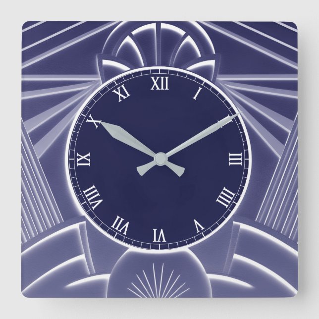 Reloj Art Déco Azul Oscuro - Líneas Abstractas Ele (Anverso)